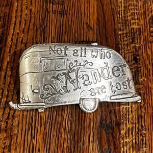 Camper RV Retirement Wanderer Silver Tone Belt Buckle Happy Trails Junk Gypsies